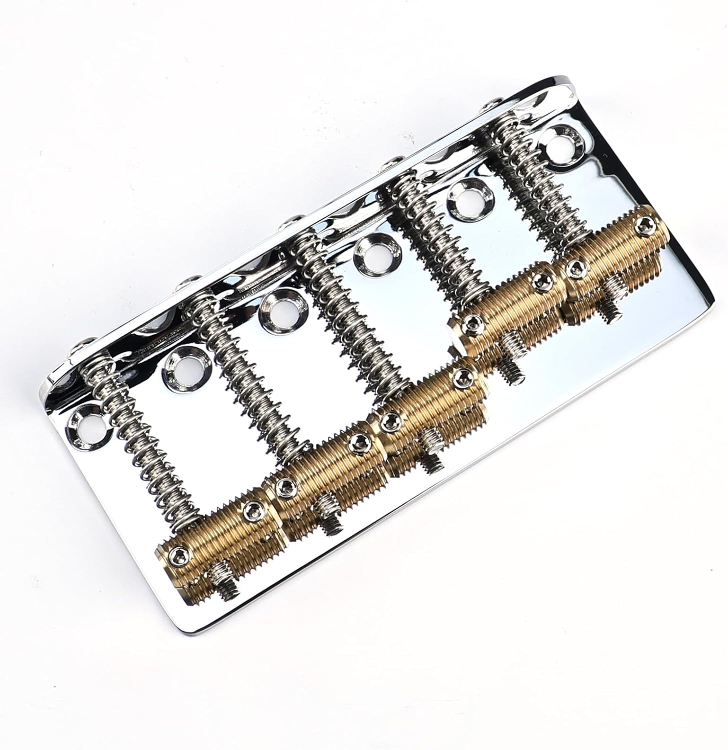 Electric Bass Guitar Bridge Stainless Steel Plate Brass Saddle 19mm(3/4") 5 String Fixed Bridge Compatible with Vintage style Fender Jazz Precision Replacement Parts （Chrome）