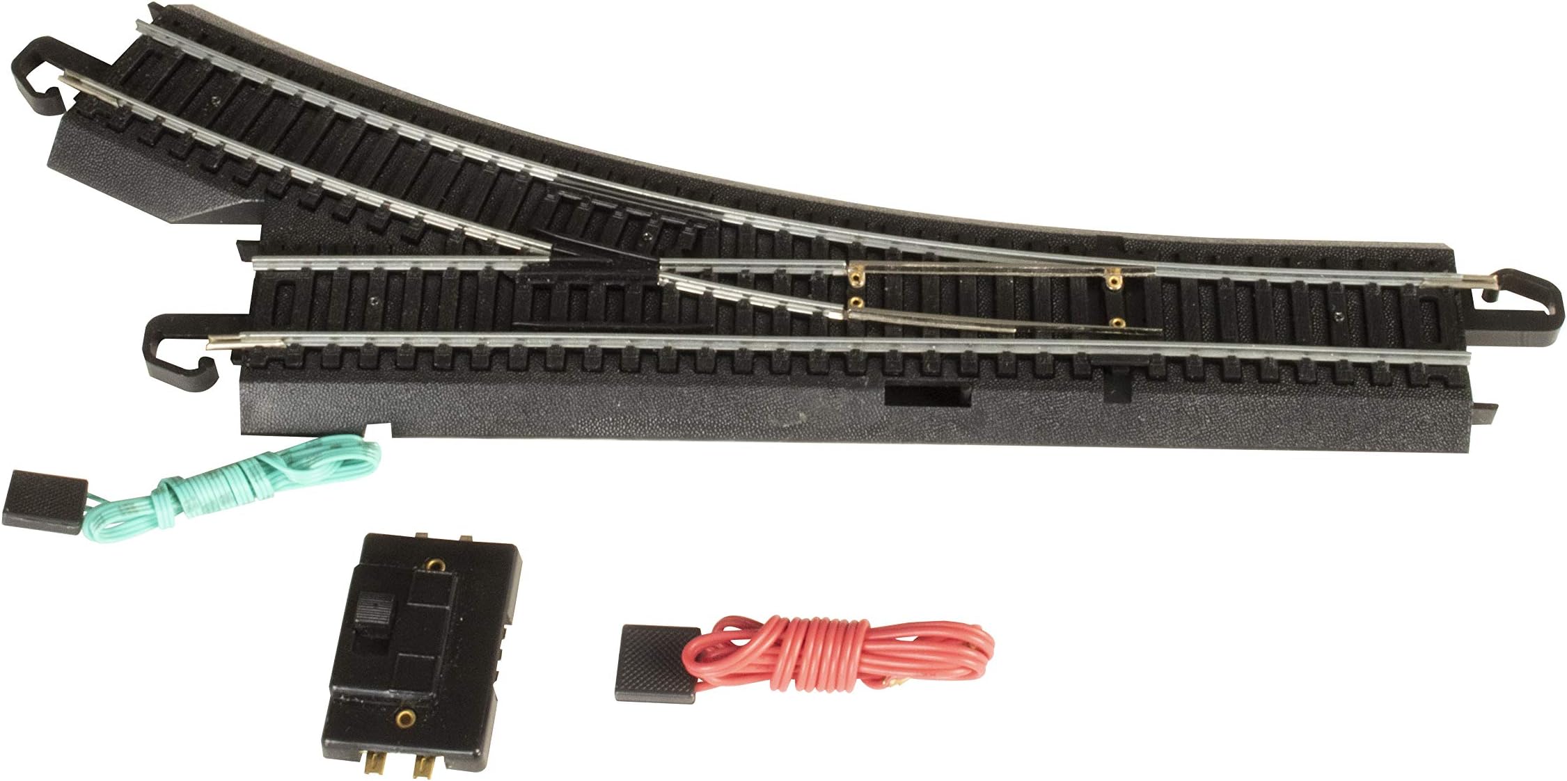 Bachmann Trains - Snap-Fit E-Z TRACK REMOTE TURNOUT - RIGHT (1/card) - STEEL ALLOY Rail With Black Roadbed - HO Scale