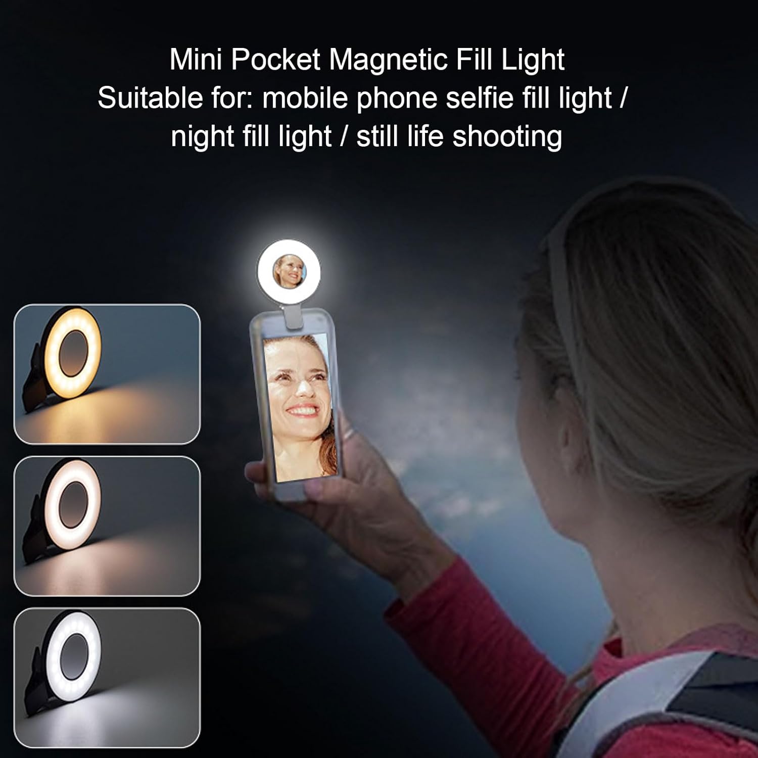 Magnetic Phone Selfie Light, Portable Mobile Phone Fill Light, LED Video Light with Clip, 2500‑9000K Type C Rechargeable Light for Selfies Video Conferences Vlogging