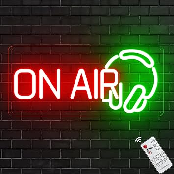 On Air Neon Sign, Red Green Recording Headset LED Neon Light for Live Room, USB Powered for Twitch, Youtube Streamers/Gamers Music Studio Game Room Bar Party Gift Home Bedroom
