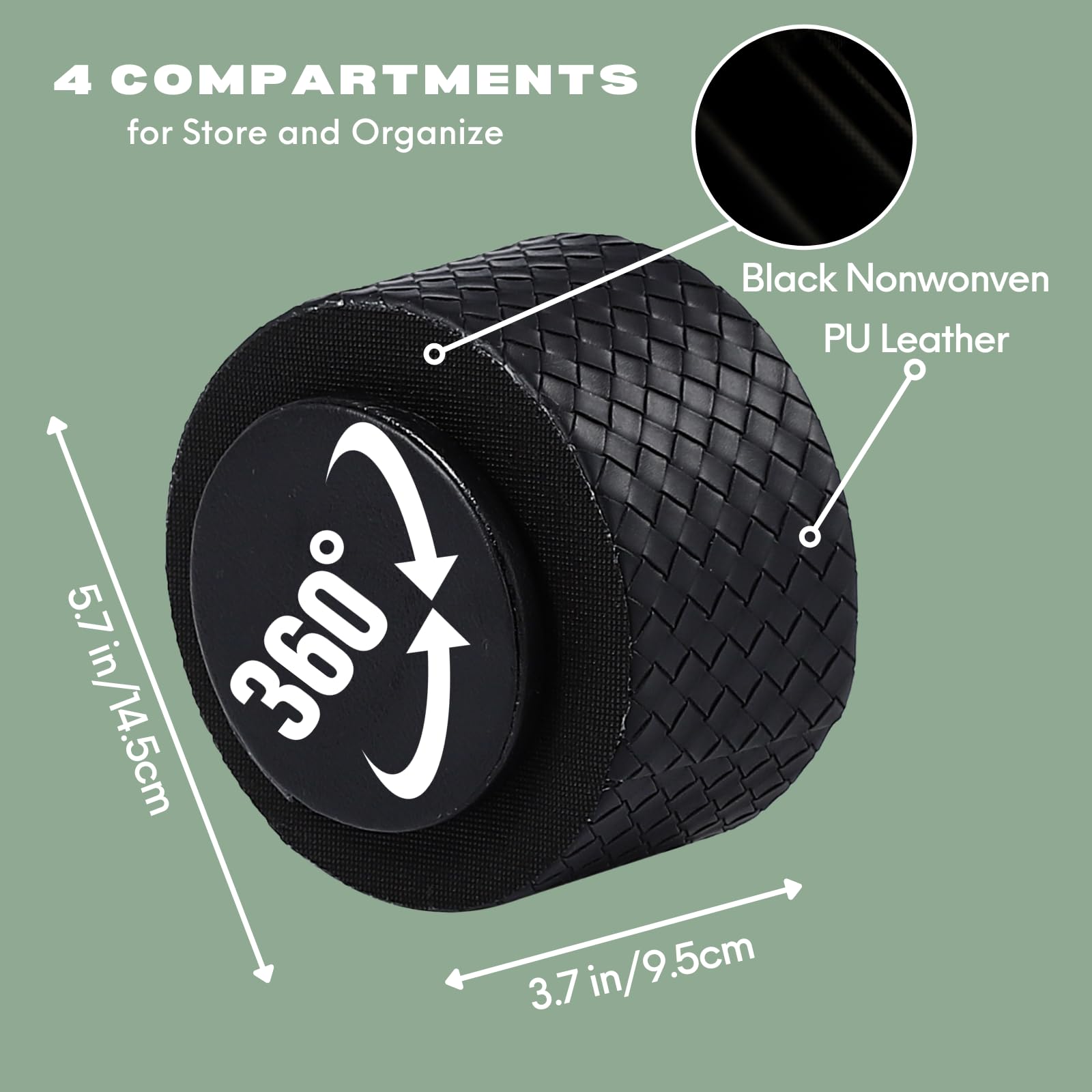 Portalápices giratorio, de piel sintética, rotación de 360 grados, soporte para control remoto para mesa con 4 compartimentos, bonito organizador de escritorio, negro PH116