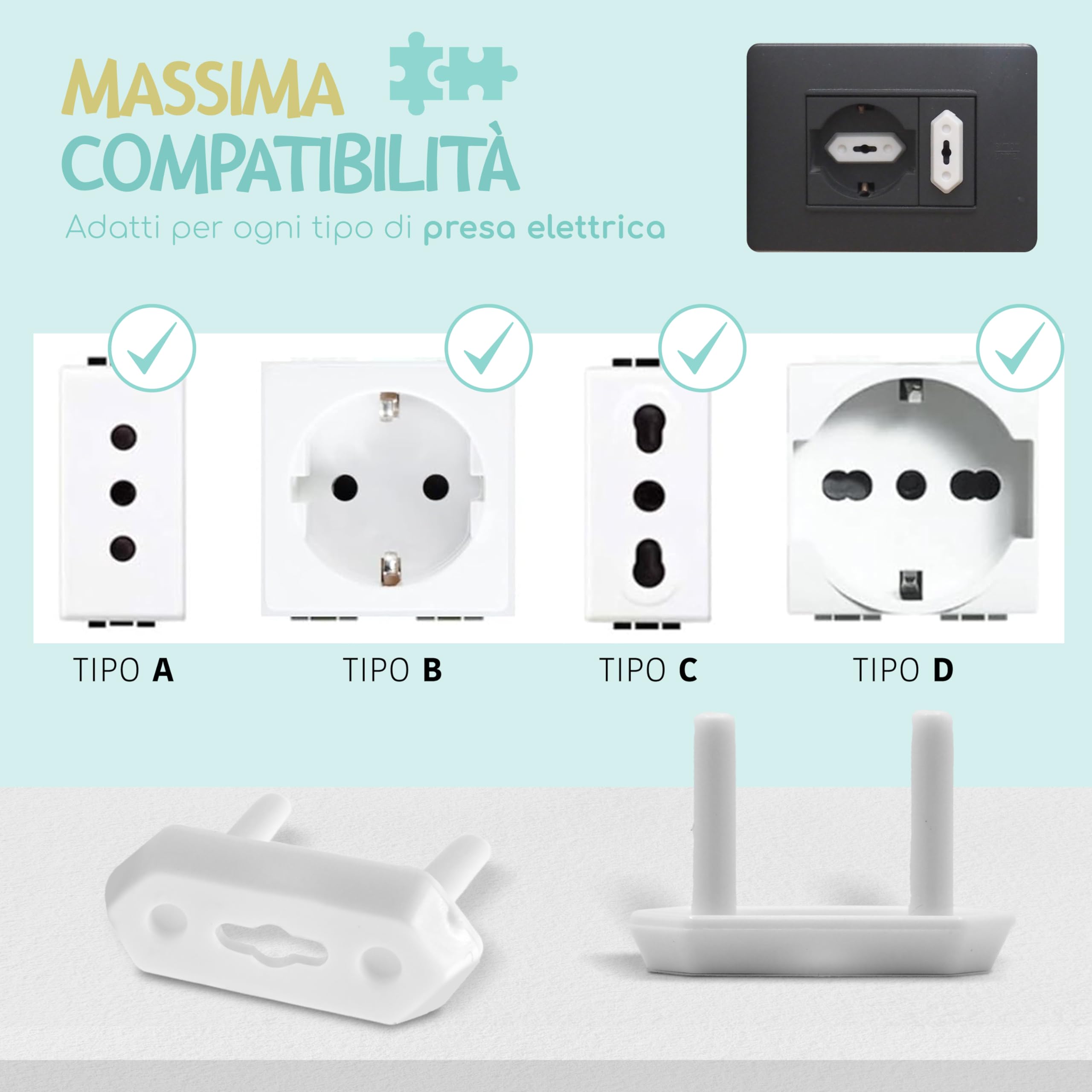 Set 20 Copriprese per Bambini Universali + 2 Chiavi