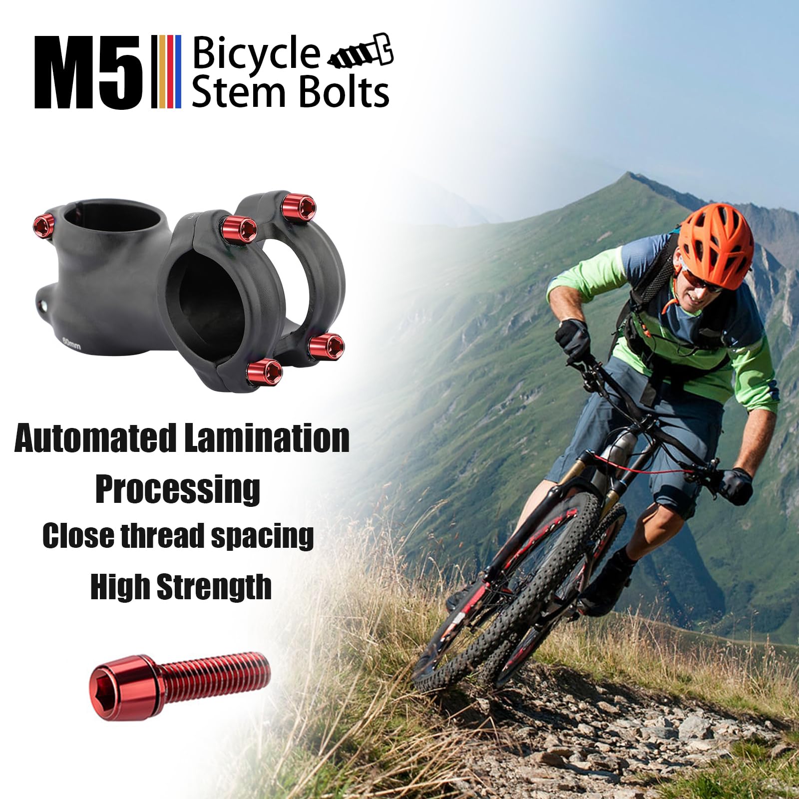24 Pezzi Bici Stelo Bulloni, M5 x 18 mm Viti Fisse per Stelo Bici con Rondella, Bulloni per Manubrio Della Bicicletta, Vite da Bicicletta per Mountain Bike Bici da Strada, (Nero/Rosso/Blu/Oro)