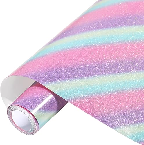 WRAPXPERT Vinilo HTV con purpurina, vinilo para planchar con purpurina para camiseta, rollo de arcoíris HTV de 10 x 5 pies, vinilo de transferencia