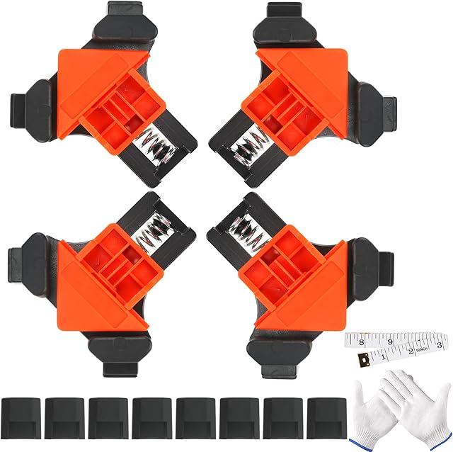 LOPOTIN 4Pcs Corner Clamps Wood Angle Clamp for Woodwork 60/90/120 Degree Right Angle Clip Fixer DIY Wood Hand Tool Mitre Clamps Woodworking Tools for Drilling Cabinet Making