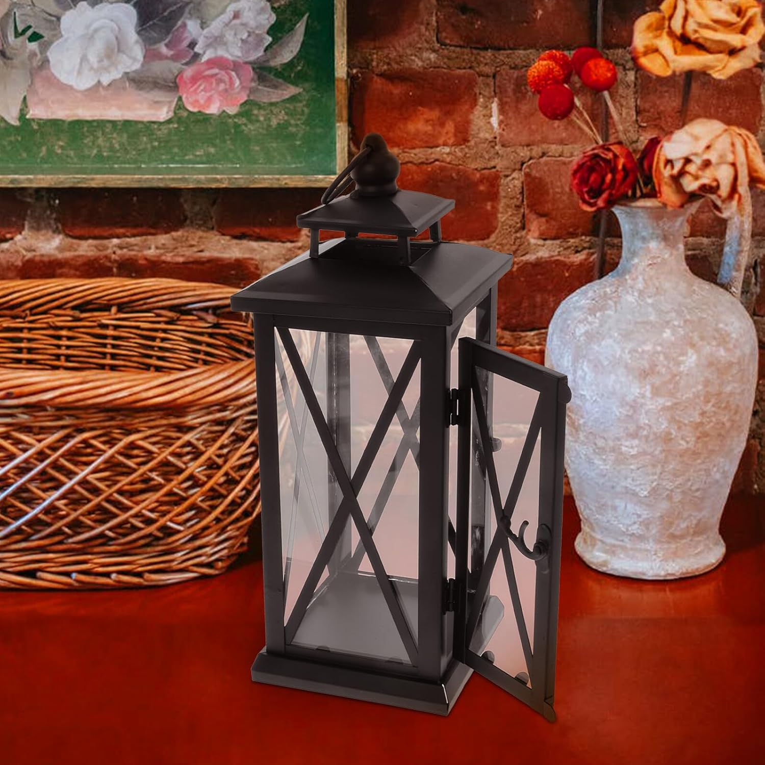 Retro Iron Candle Holder Storm Lantern Design, Compact Candlestick for Wedding Decor, Outdoor Windproof Candle Stand, Home Adornment Accent