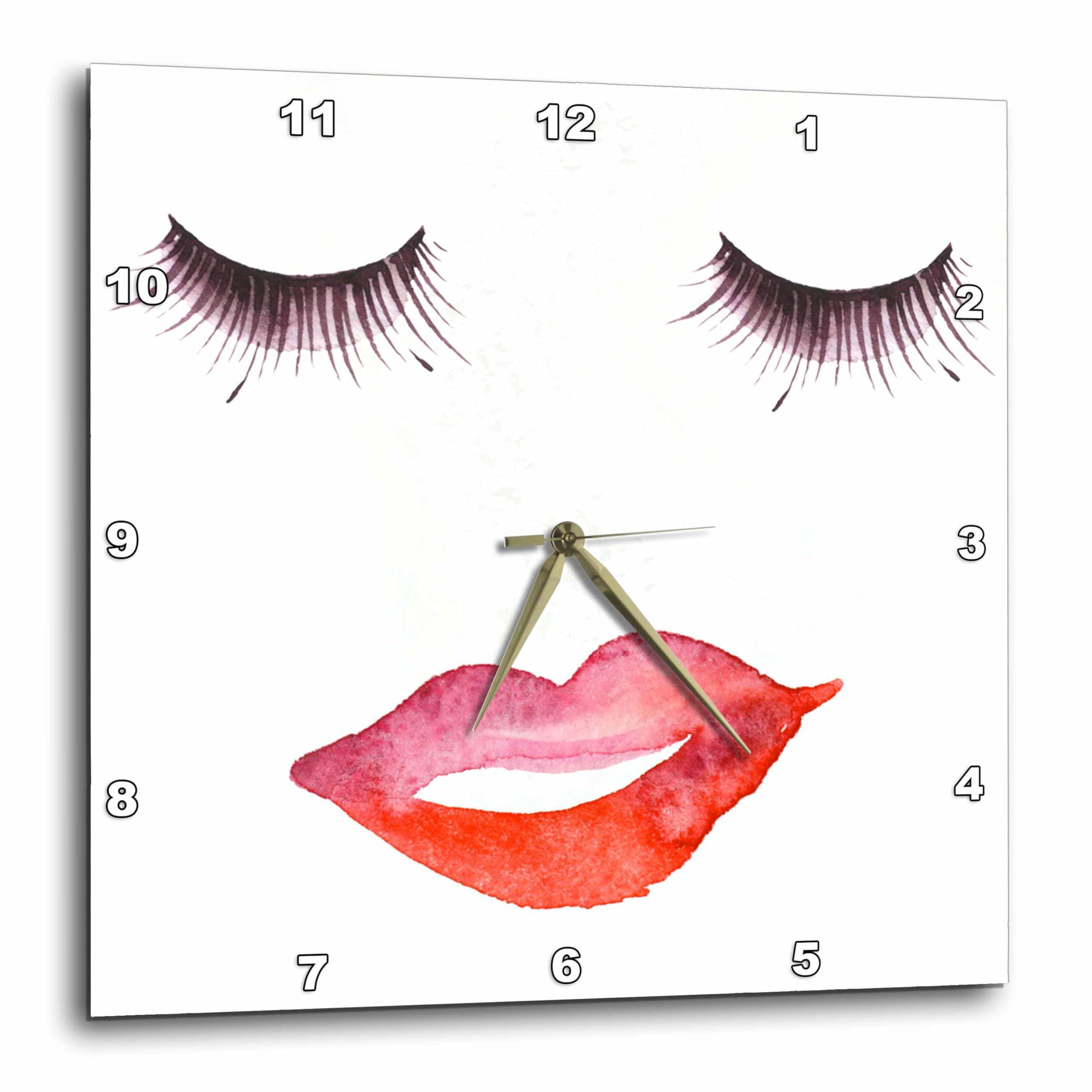 Horloge murale Cils et Lips 3dRose pour habiller un mur vide, petite pendule silencieuse 25 cm