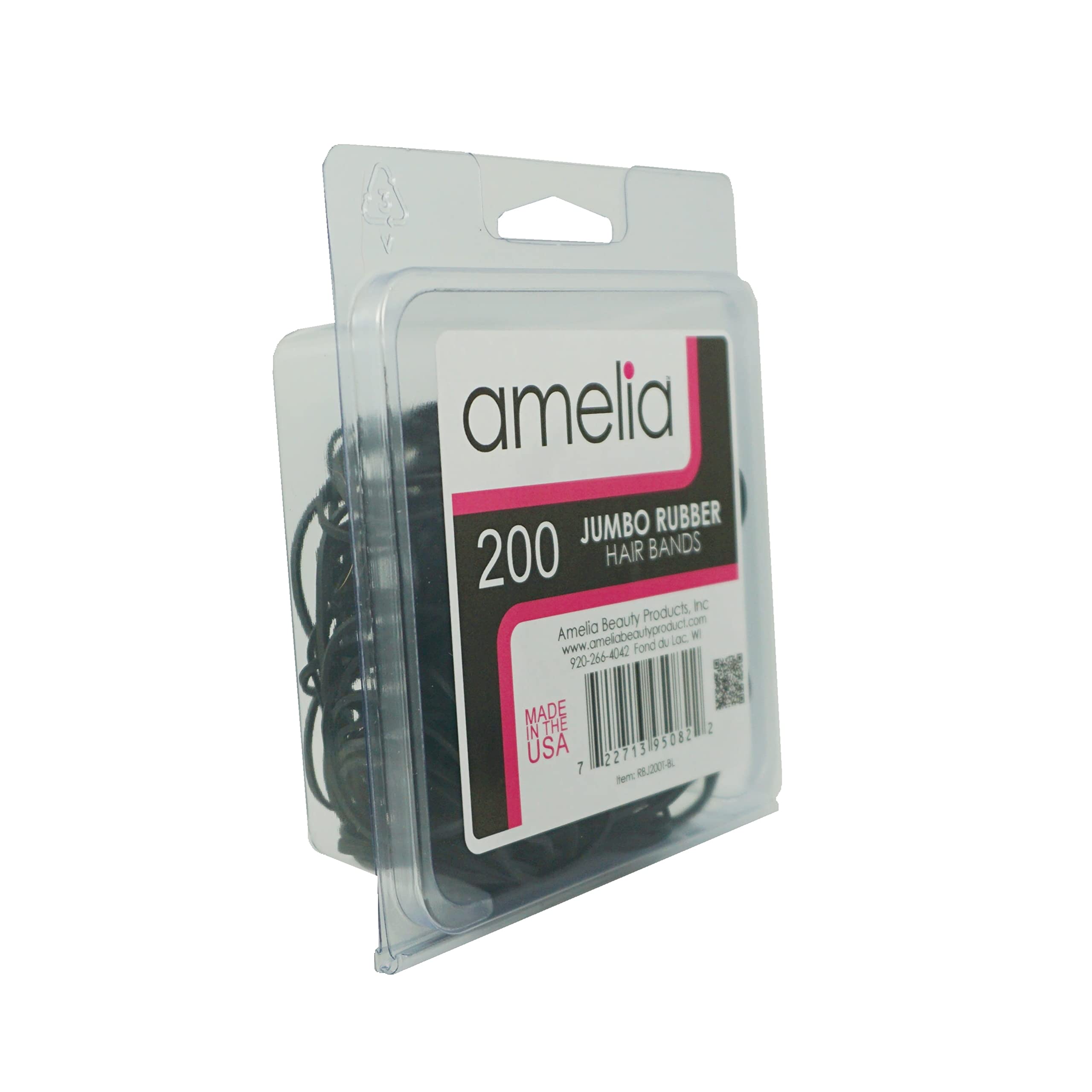 200, Black, Jumbo Size (1in), Rubber Bands for Pony Tails and Braids, Made in USA