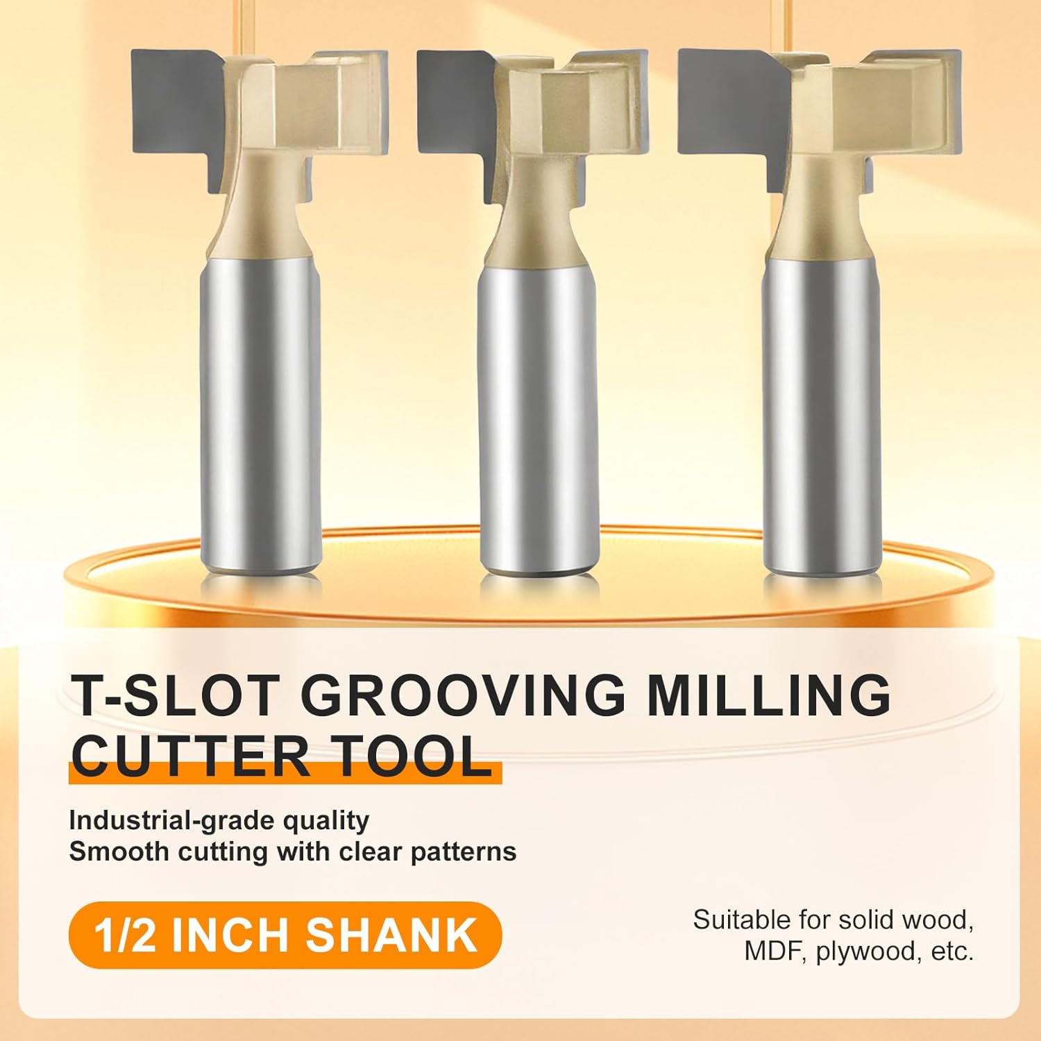 1/2' Shank T Slot Router Bits, 1-1/32'' Cutting Dia, 31/64'' Cutting Length , 2-7/16'' Total Length, Carbide T-Slotting Cutter Woodworking Milling Cutter for Plywood Slotting,Grooving,Rebating