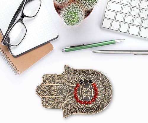 Miniatura 4 de Zerodeko Plato de joyería Hamsa con ojo malvado de mano, soporte de anillo de cerámica, aretes, collares, pulsera, llaves, bandeja decorativa