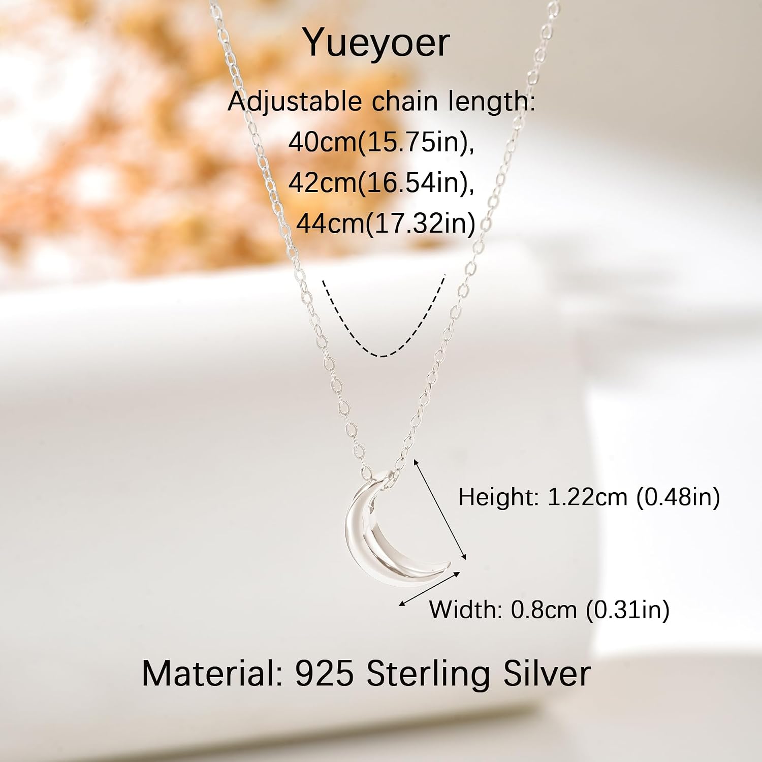 925 Sterling Silver Crescent Moon Necklace for Women