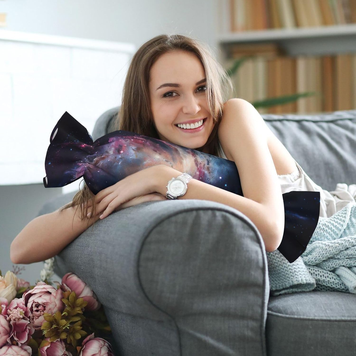 Galaxy Print Candy Cylindrical Comfortable Pillow Throw Pillows Home Decor Easy Maintenance