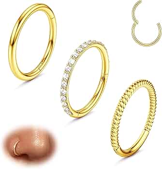 Piercing Naso Acciaio Chirurgico 4 Anelli Al Naso In Acciaio Inossidabile - Design A D, Senza Piercing Piercing Naso Cerchio - Foto 2