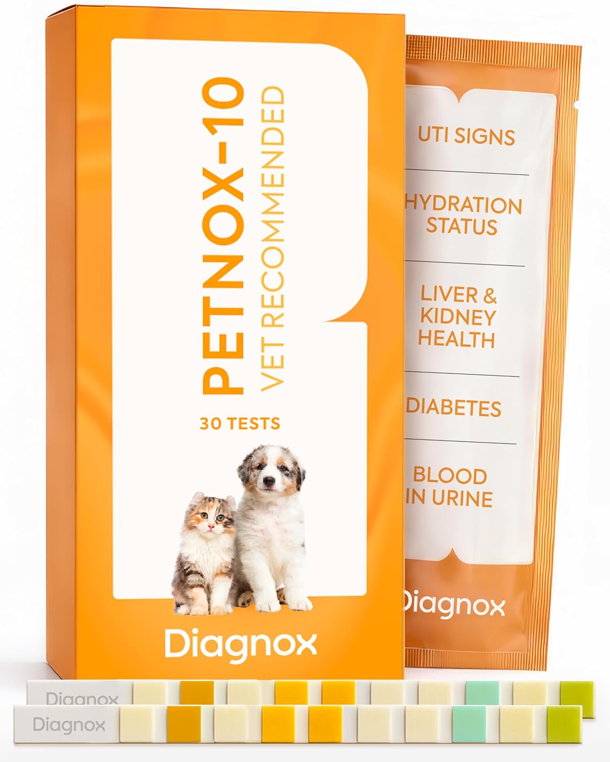 PETNOX 10-Parameter Cat & Dog Urine Test Strips, Pet Urinalysis Test, 30 Ct | Individualy Wrapped, Easy To Use, Extended Shelf Life, Fast Results in 60 Seconds