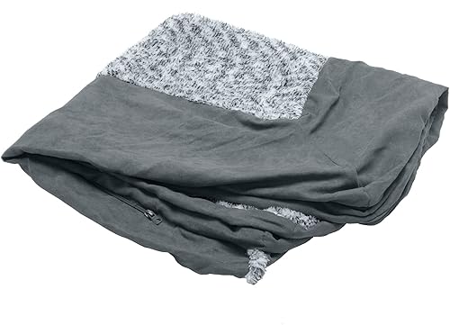 Furhaven - Funda de repuesto para cama de perro de piel sintética y gamuza, de dos colores, en forma de L, color gris piedra, talla M