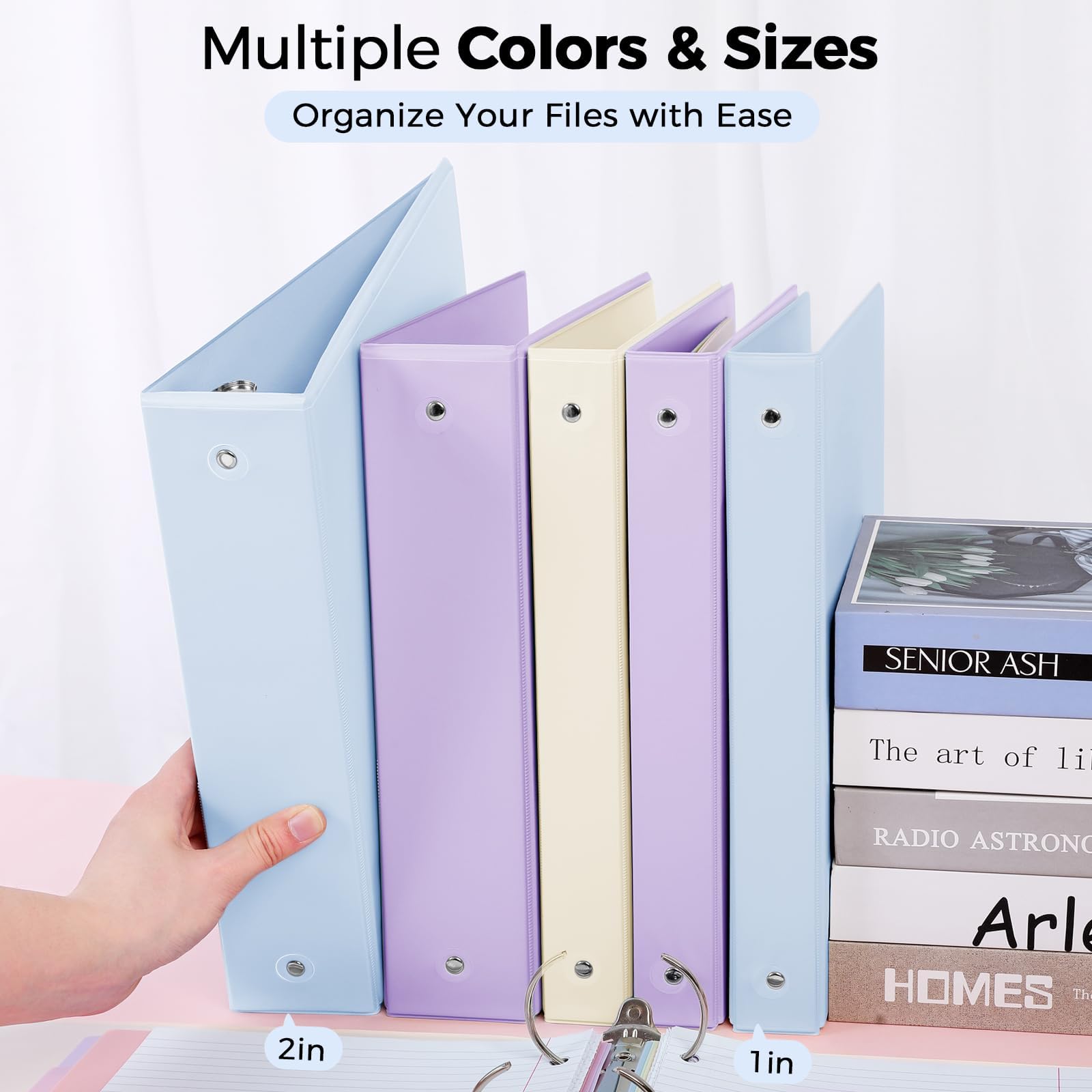 SKYDUE Classeur à 3 anneaux de 5,1 cm avec 8 intercalaires et 24 étiquettes, organiseur de classeur pastel de grande capacité pour papier de format lettre, classeur scolaire esthétique pour documents