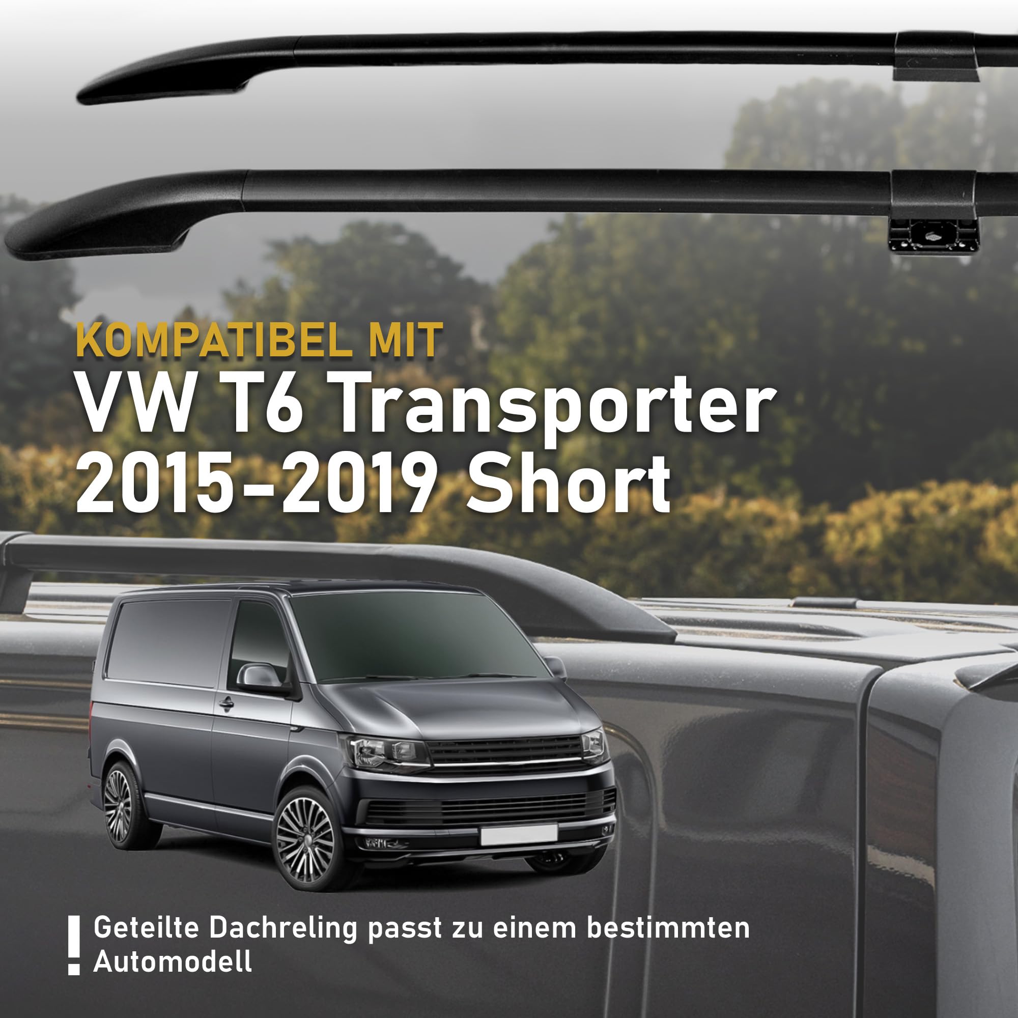 CHROMEMASTER Dachreling Dachträger Kompatibel mit VW T6 Transporter Short 2015-2019 | Zur Befestigung der Dachgepäckträger, Dachboxen oder Dachfahrradträger | Robuste Konstruktion aus Alu