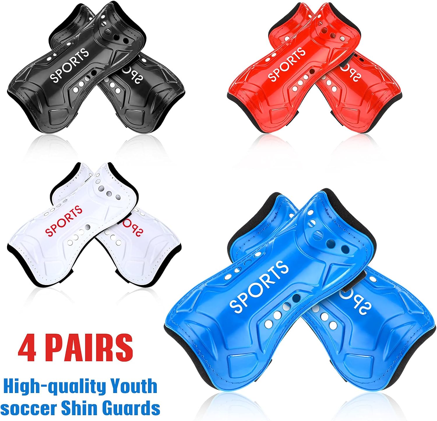 8 Pieces Youth Soccer Shin Guards, Soccer Shin Guards, Child Calf Protective Gear, Soccer Durable Shin Pads with Adjustable Double Straps : Sports & Outdoors