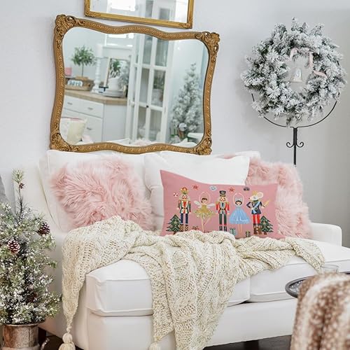 Miniatura 7 de Fundas de almohada de Navidad de 12 x 20 pulgadas, decoración de Navidad de cascanueces rosa, decoración de invierno, vacaciones, decoración para