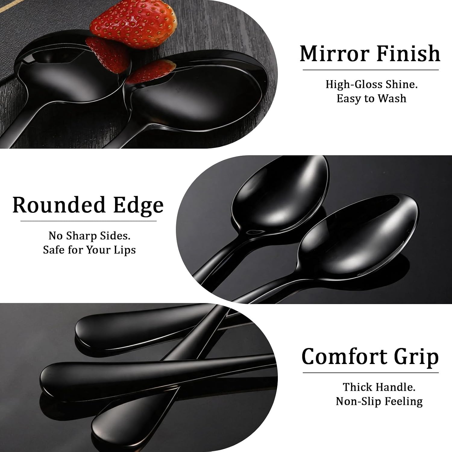 12 Pcs Black Spoons Silverware 6.8 inch Stainless Steel Teaspoons Set
