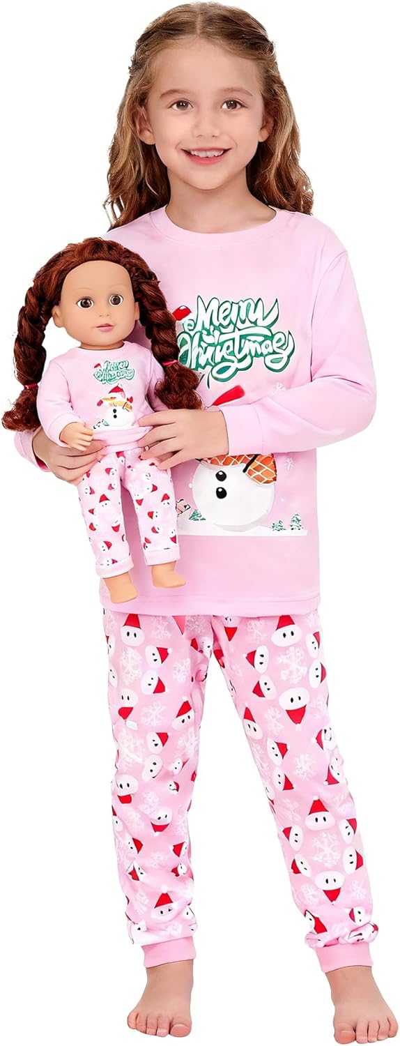 HYCLES Doll and Girl Matching Nightgown, Christmas Pajamas Set for 2T-12 Years Girls and 18″ Dolls Clothes