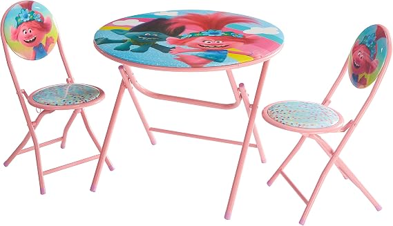 Idea Nuova DreamWorks Trolls Ensemble Table et Chaises Rondes Pliables 3 Pièces