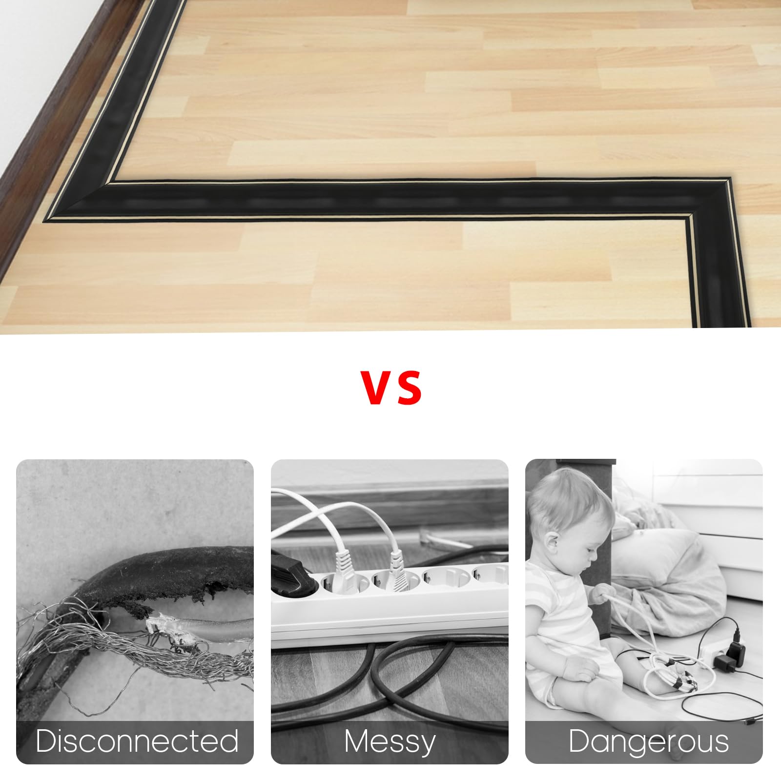 3 Mètres Passe Câble Sol | 50mm X 15mm | Noir Auto-Adhésif Passage Plancher | Cachez Et Protégez Les Câbles Et Évitez Les Risques | Matériau En Silicone Et Facile à Couper