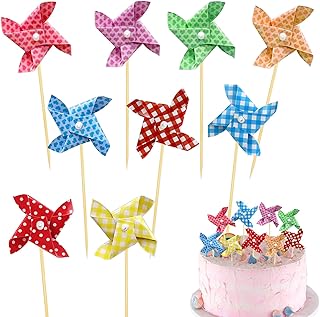 Tortenaufleger Windmühle, 24pcs Kuchen Deko Geburtstag Windmühle Muffin Deko, Tortendeko Windrad Klein für Kuchen DIY Deko für Geburtstag, Valentinstag, Hochzeitstag