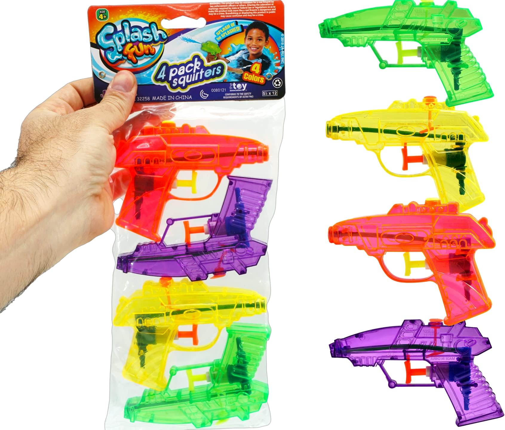 Mini Water Gun Toy 1 Pack (4 Guns) Bulk Water Squirt Soaker Guns for Kids & Adults | Dog Training & Cat Training Water Blaster | Beach and Pool Water Gun Pack. Summer Water Games F-858-1