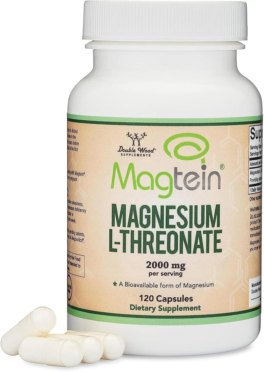 Magnesium L Threonate, Magtein, Sleep and Cognitive Support – High Absorption – Most Bioavailable Form of Magnesium – 2,000 mg – 120 Capsules