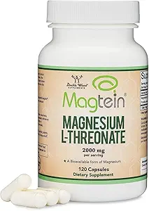 Magnesium L Threonate, Magtein, Sleep and Cognitive Support – High Absorption – Most Bioavailable Form of Magnesium – 2,000 mg – 120 Capsules