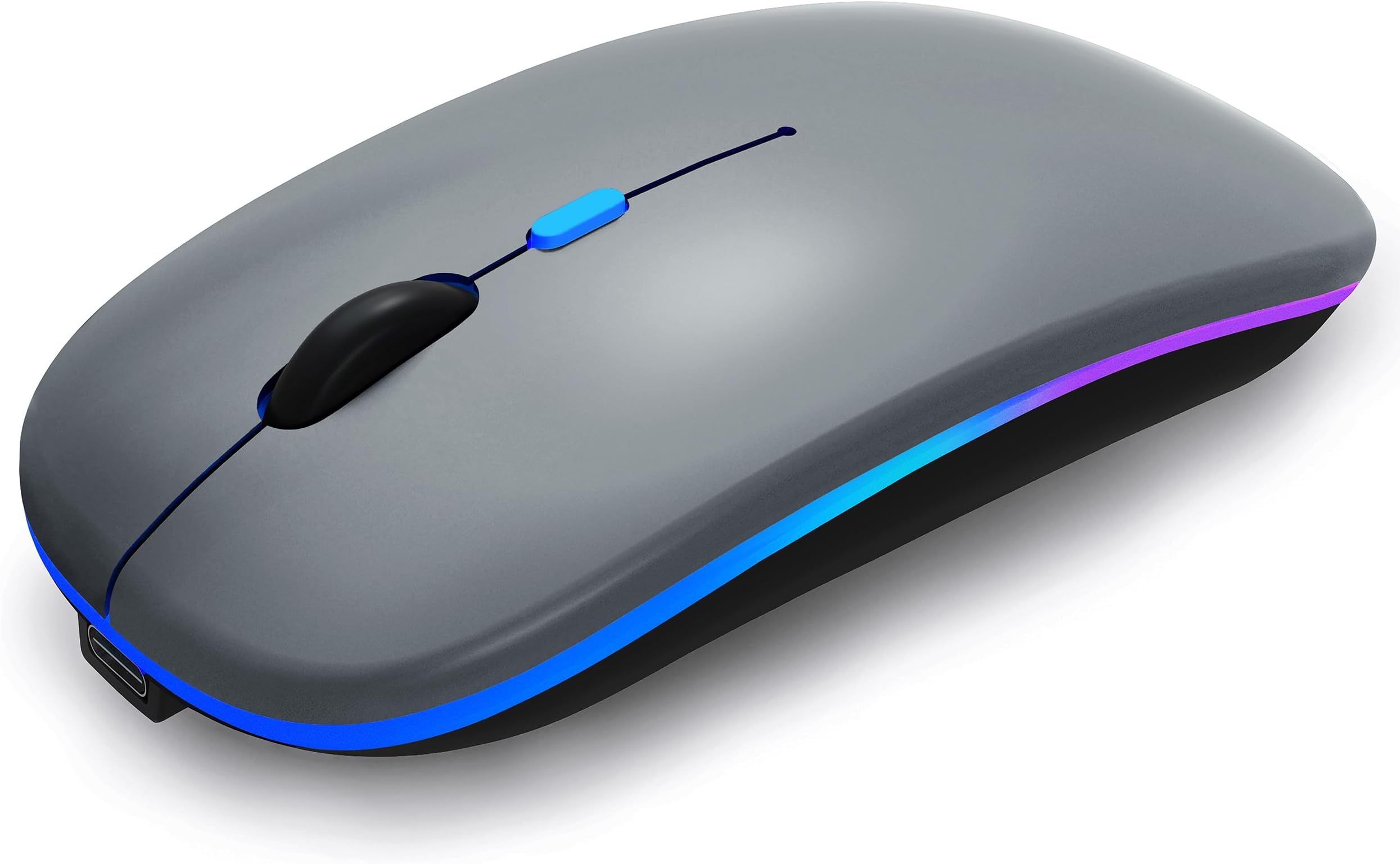 Wireless Bluetooth Mouse Rechargeable Laptop Mice with LED Lights Silent Slim Use(BT5.2 and 2.4G Portable USB) Dual Mode Computer Mouse for Laptop/iPad/Tablet/Apple/Computer/Mac (Grey)