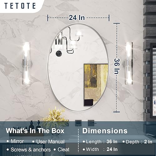 Miniatura 159 de TETOTE Espejo de 60 x 36 pulgadas para baño, espejo de tocador dorado de latón cepillado, espejo de pared grande rectangular con marco de metal Oro