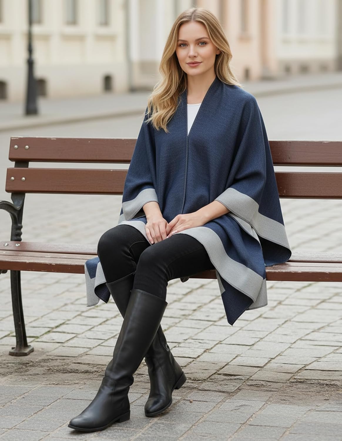 Women's Shawl Wraps Open Front Poncho Cape Oversized Sweaters Casual Cardigan Shawls for Fall Winter - Image 7