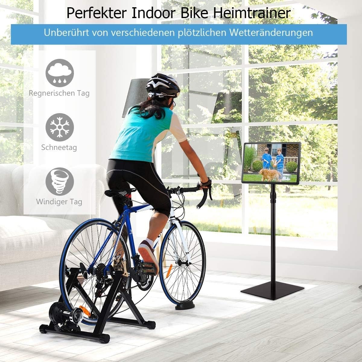 Fahrrad Trainingsständer Deluxe-Fahrradtrainerständer for Den Innenbereich, Magnetischer Stationärer Fahrradständer for Das Training Im Innenbereich, 26-28 Zoll Und 700C-Räder, Indoor-Trainer(Red)