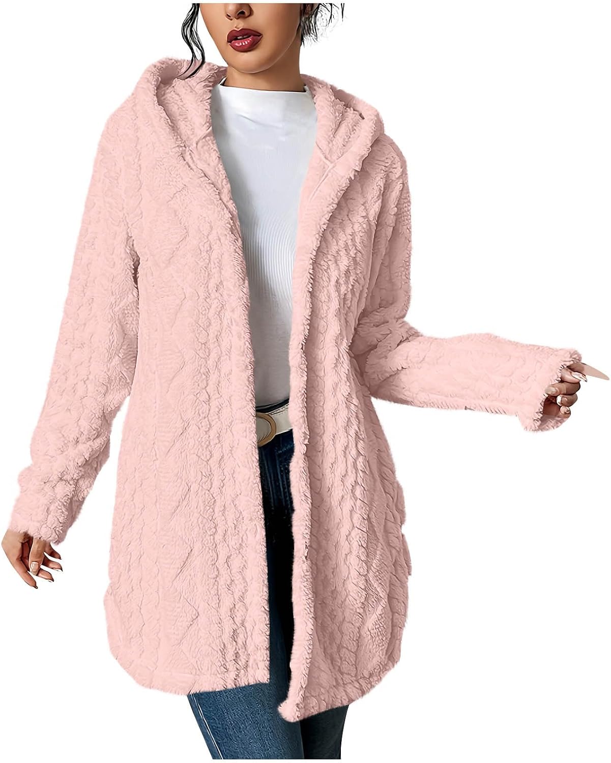 Fleece Jacket Women Sherpa Fuzzy Hoodie Jackets Fleece Lined Cardigan Coat Winter Warm Casual Trendy Outerwear