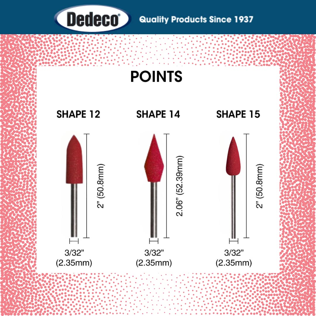 Dedeco Sunburst Points – 3/32” (2.35mm) Shank, Shape -14, Precision Thermoplastic Cleaning Polishing Deburring Rotary Tool Accessories, Standard 220 Grit, Aluminum Oxide - 72 Pack