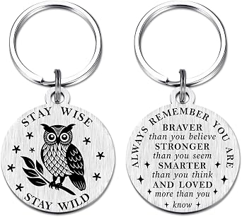 Owl Keychain Gifts for Women Men - Stay Wise Stay Wild Inspirational Owl Gifts - Meaningful Christmas, Graduation, or Teacher Gift for Owls Lovers, Students, and Friends