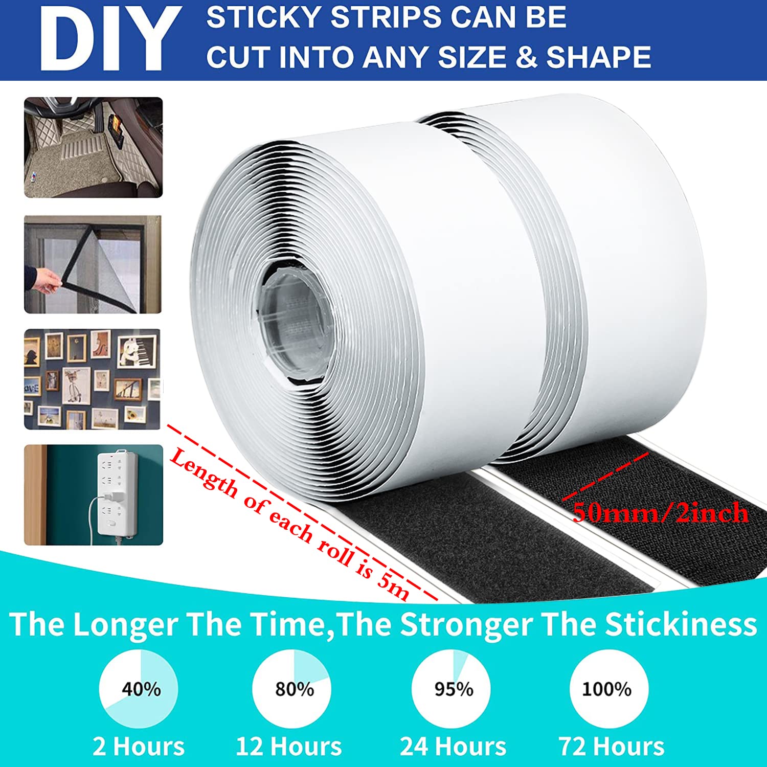 Sticky Velcro Strips VIHM Hook And Loop Tape, Self Adhesive Heavy Duty ...