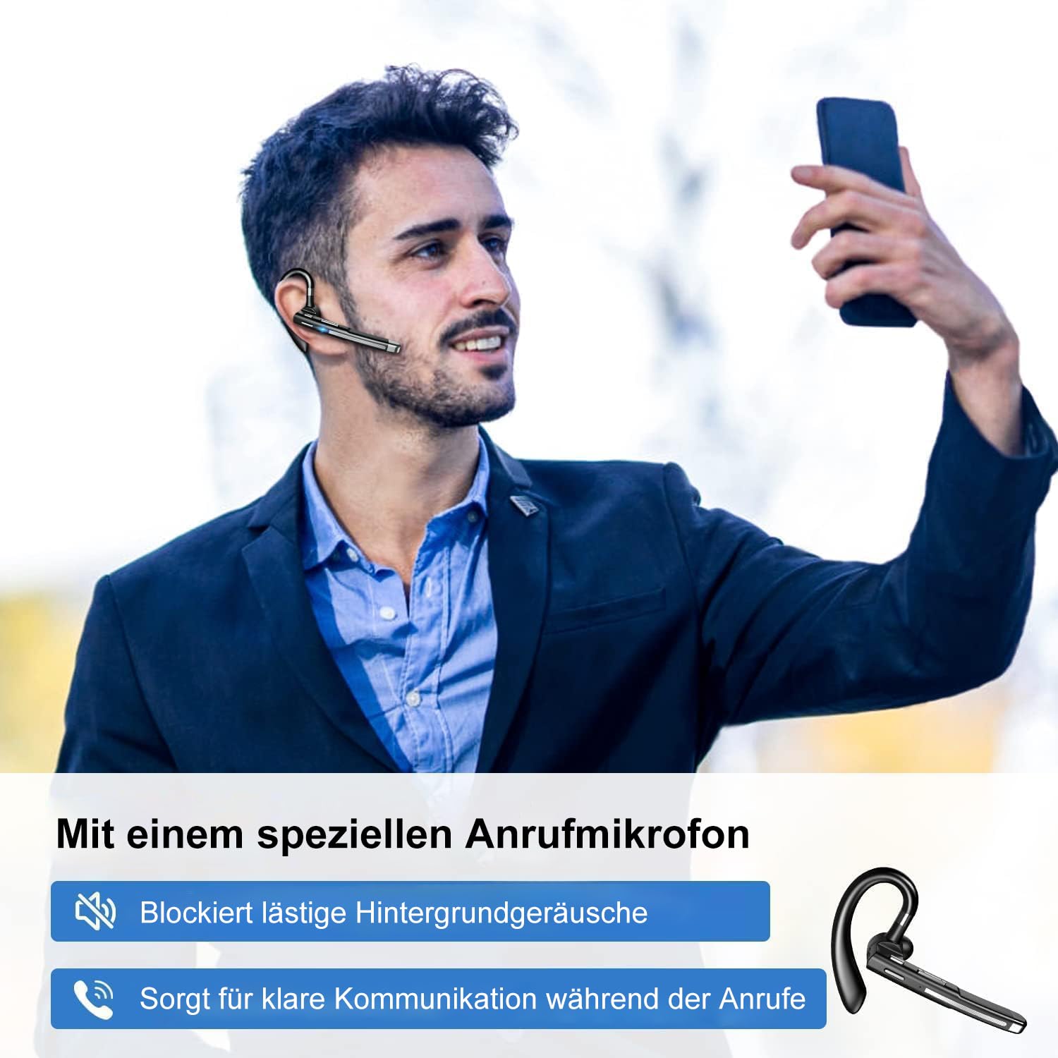 Headset Bluetooth 6.1 CVC8.0 Noise Cancelling In Ear Kopfhörer 100 Std Kabellos Kopfhörer mit Dual Mikrofon LED Ladebox Zwei-Geräte-Verbindung Freisprech Handy Ohrhörer für Autofahren/Business/Büro