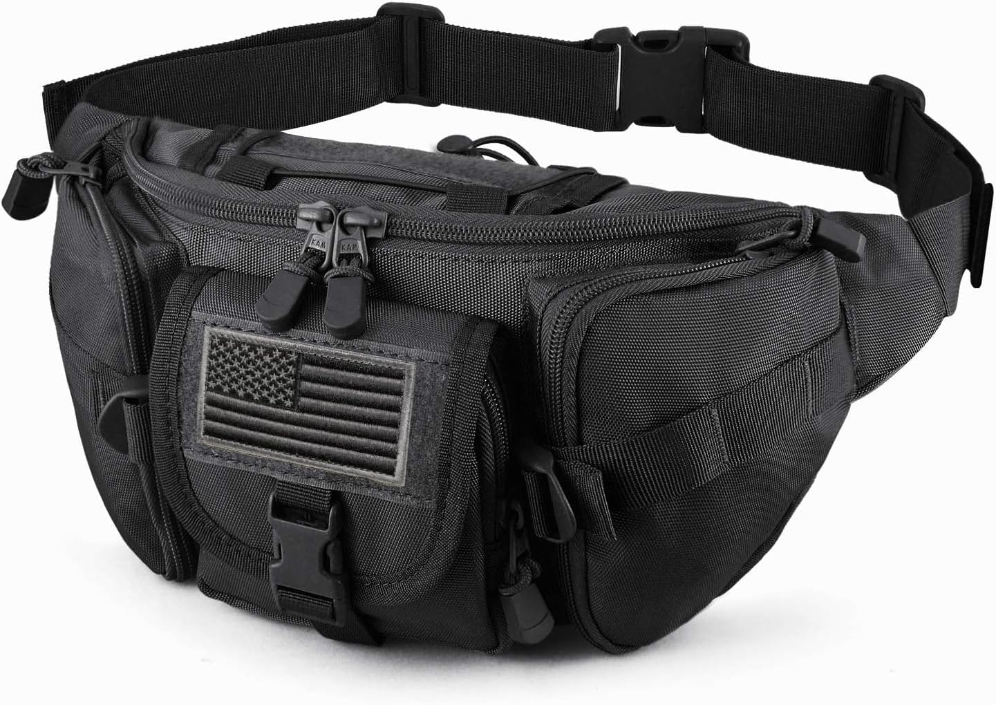 SOWHUP Tactisch heuptasje, militaire heuptaspakket met Amerikaanse patch, heupgordel, bumbag voor buiten, vissen, wandelen, zwart (4 ritszakken), S, tactisch heuptasje, Zwart (4 ritszakken), S