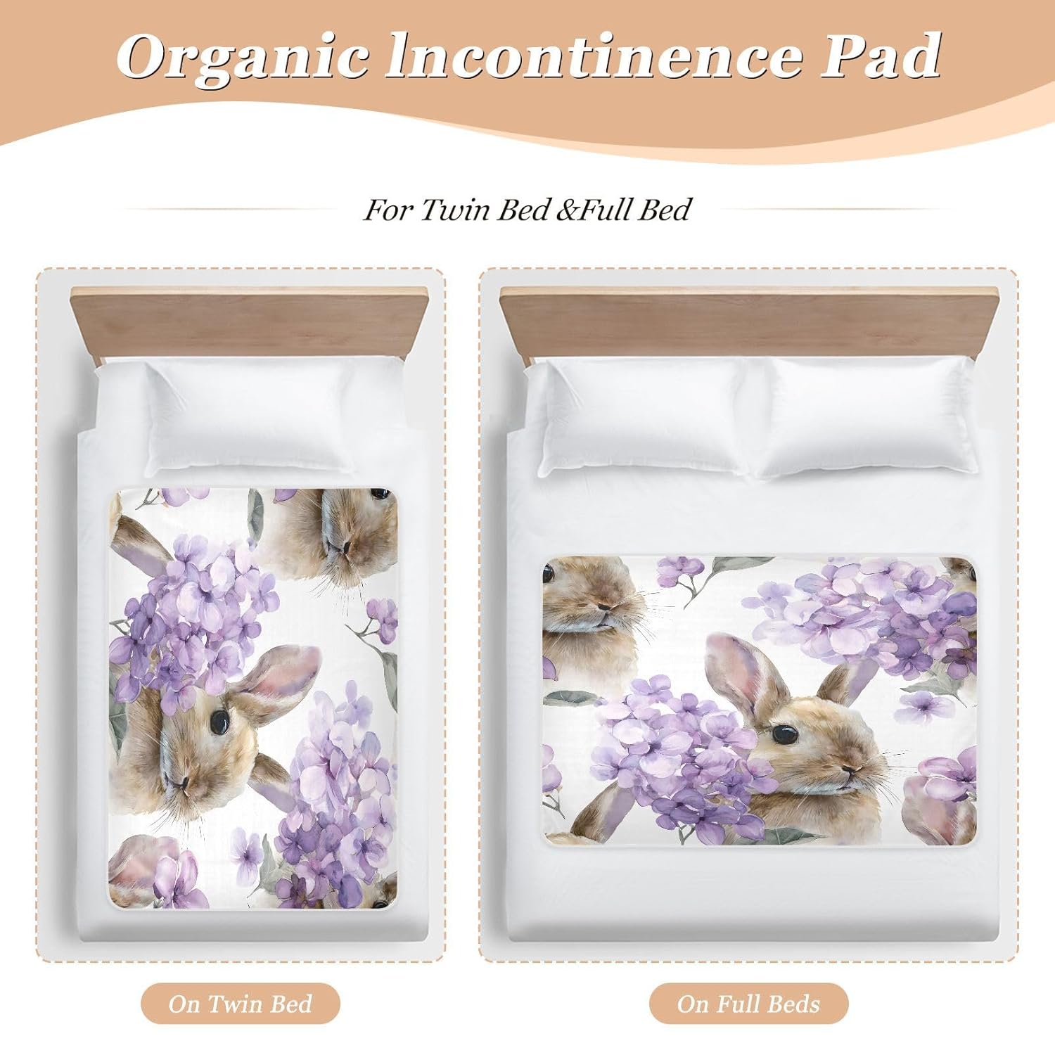Brown Bunny with Lilac Floral Pattern Change Mat, Diaper Changing Pads for Baby, 3Layers Waterproof Change Pad Foldable Absorbent Mats for Women, Reusable Incontinence Underpads for Patient 34''x52''