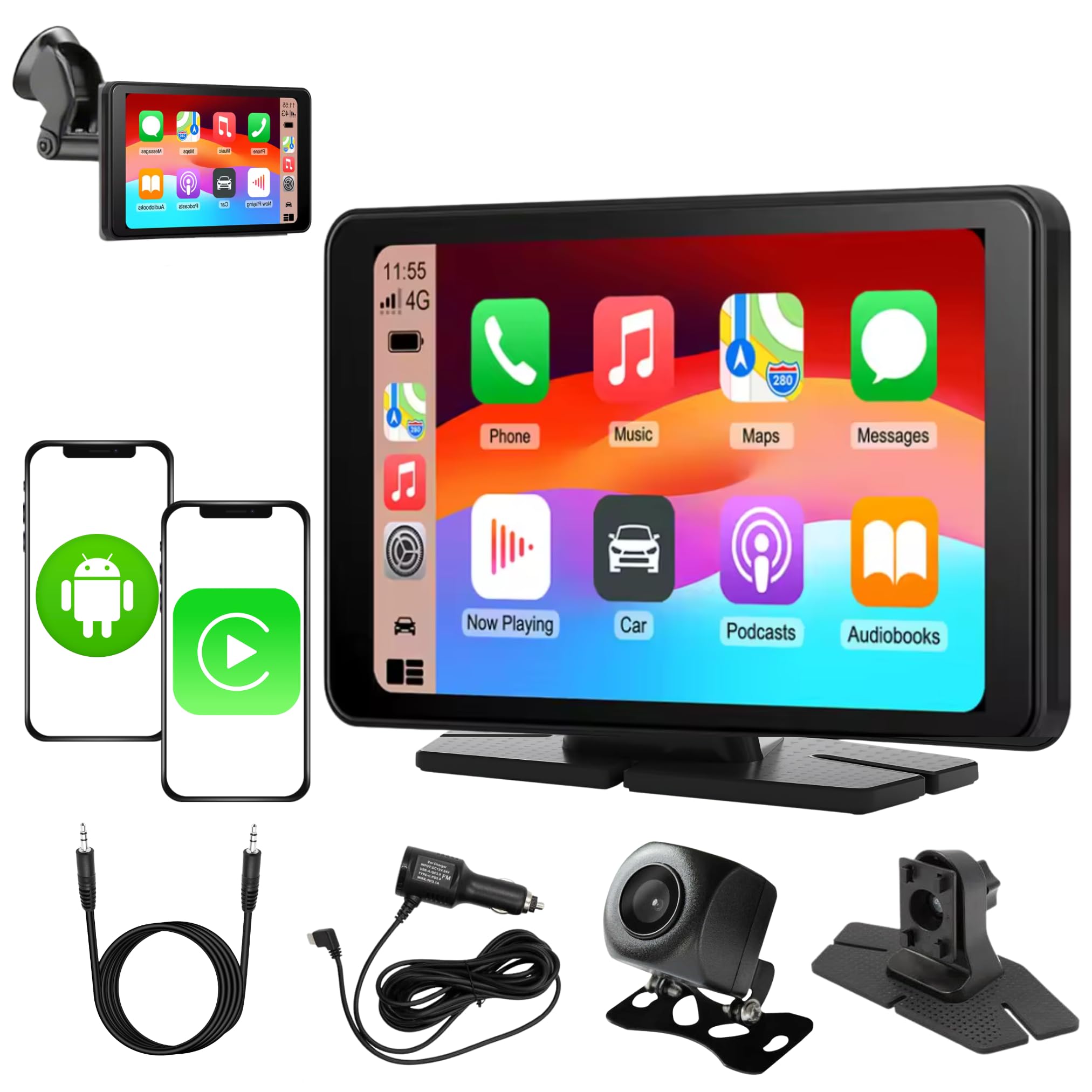 Photo 1 of TAKTORA Portable Wireless Carplay Car Screen carplay, 7" Touchscreen for Car with Apple Car Play & Android Auto Backup Camera/Mirror Link/Voice Control/Bluetooth/GPS/AUX/FM All Vehicle