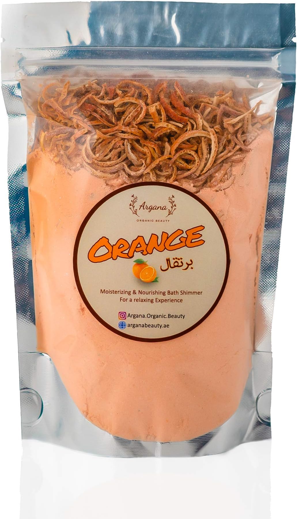 Argana Beauty Natural & Relaxing Bath Bomb Powder (Orange) 175g / Homemade Rich in Sesame Oil, Corn Starch, Epsom Salt and Kaolin Clay to Relax and to Moisturize Dry Skin, Kid Safe
