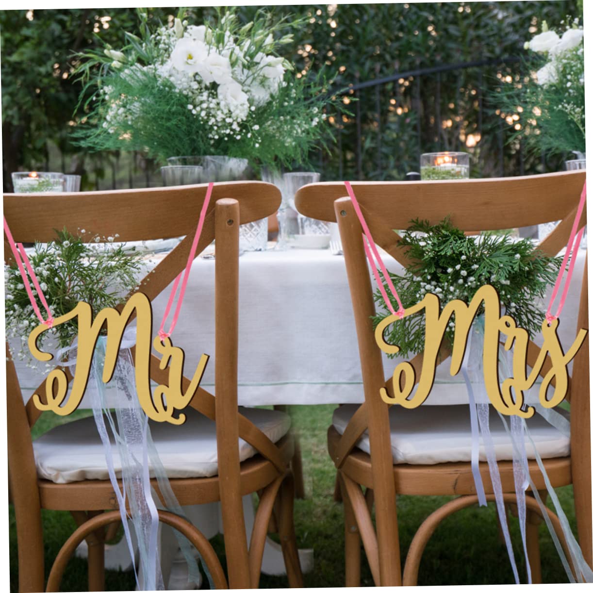 Ciieeo 3ensembles Décorations De Mariage Bois Pour Chaises Panneaux Suspendus Mr Mrs Ornements Élégants Pour Cérémonies Anniversaires Et Fêtes De Saint-valentin