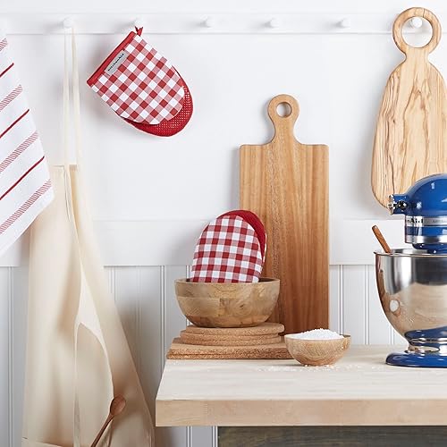 Miniatura 2 de KitchenAid Gingham - Juego de 2 manoplas de horno de algodón, color rojo pasión, 5.5 x 8 pulgadas