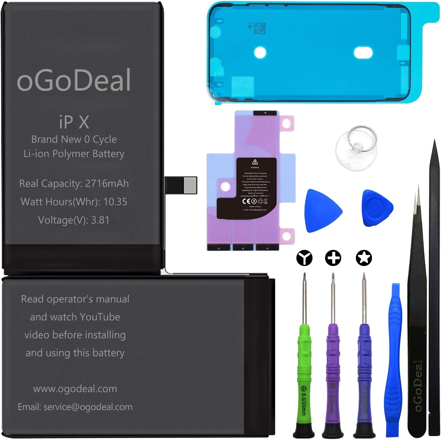oGoDeal Battery Replacement Compatible for iPhone X Battery 2716Mah Offical Capacity