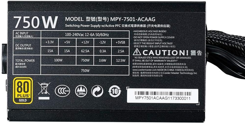 Cooler Master MWE Gold 750 Watt 80 Plus Gold Certified Power Supply thumbnail 4
