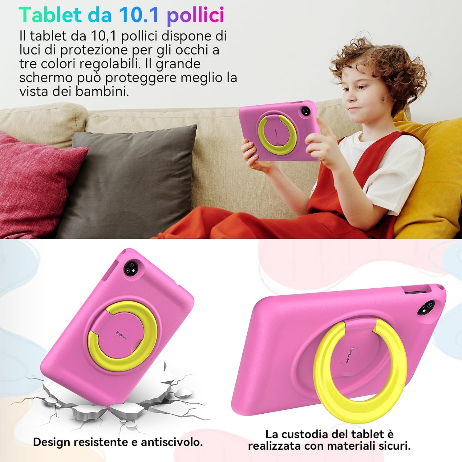Blackview Tablet Bambini 10 Pollici,Tab 8 Kids Tablet Android 12, 7(4+3)GB RAM 128GB ROM/TF 1TB, WiFi 6 Bluetooth 5.0,6580mAh, Giochi Educativi per Bambini, Tablet per Bambini Parentale Controllo-Rosa Blackview Tablet Bambini 10 Pollici,Tab 8 Kids Tablet Android 12, 7(4+3)GB RAM 128GB ROM/TF 1TB, WiFi 6 Bluetooth 5.0,6580mAh, Giochi Educativi per Bambini, Tablet per Bambini Parentale Controllo-Rosa