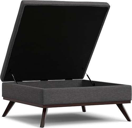 Miniatura 356 de SIMPLIHOME Owen - Bandeja rectangular moderna de mediados de siglo de 34 pulgadas de ancho, otomana pequeña para almacenamiento de mesa auxiliar, en